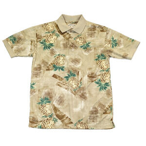 Bamboo Cay Hawaiian shirt mens Pineapple all over print beige size small